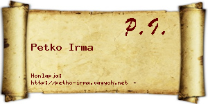 Petko Irma névjegykártya